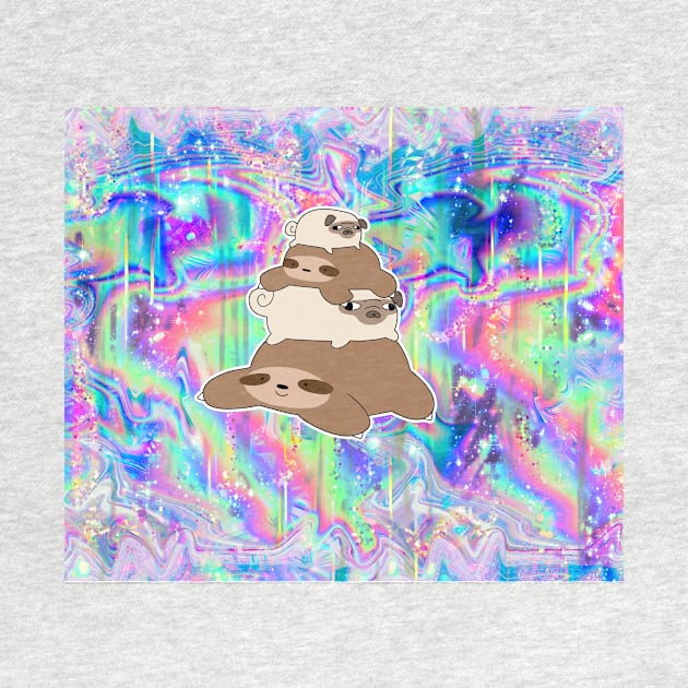 Sloth and Pug Stack Rainbow Hologram by saradaboru